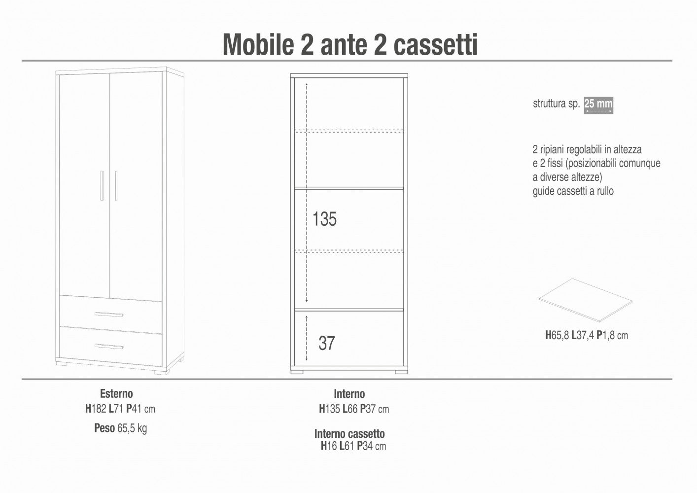 Adb359Nsosk Armoire 2Portes 2Cas H182 L71 Kit Noyer Stelvio Et Oxyde Blanc