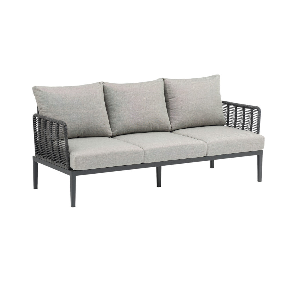 Salotto da giardino struttura in alluminio antracite con cuscini set 3 pezzi