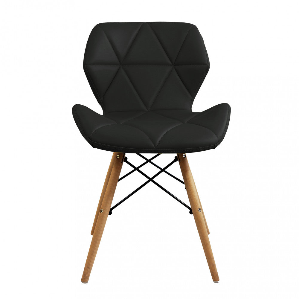 Chaise design d'intérieur moderne avec pieds en bois et assise en éco-cuir Noir C