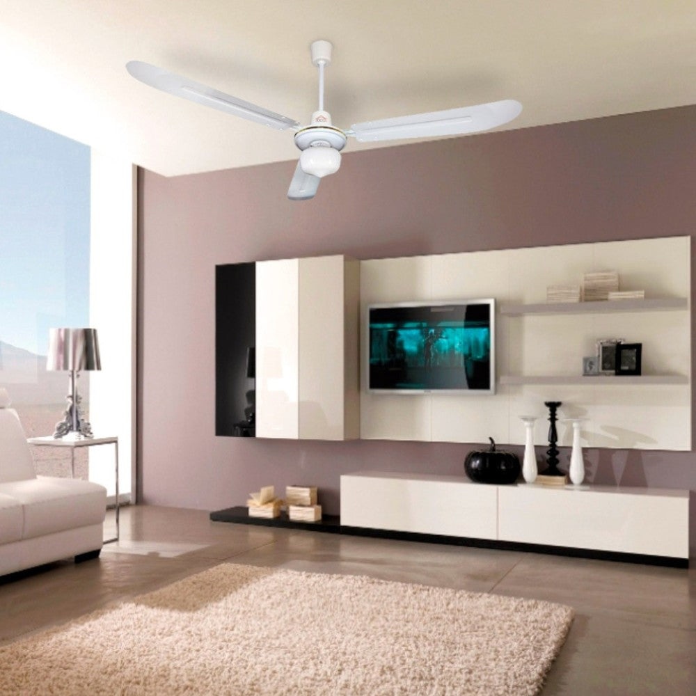 Ventilateur de plafond 3 pales en acier avec plafonnier diamètre 140 cm