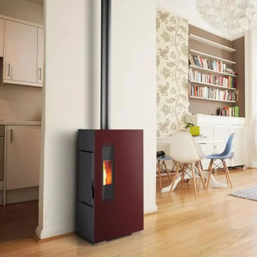 Stufa a pellet in acciaio 5,5 Kw A+ con raccordo uscita fumi posteriore o superiore Queen Slim 5