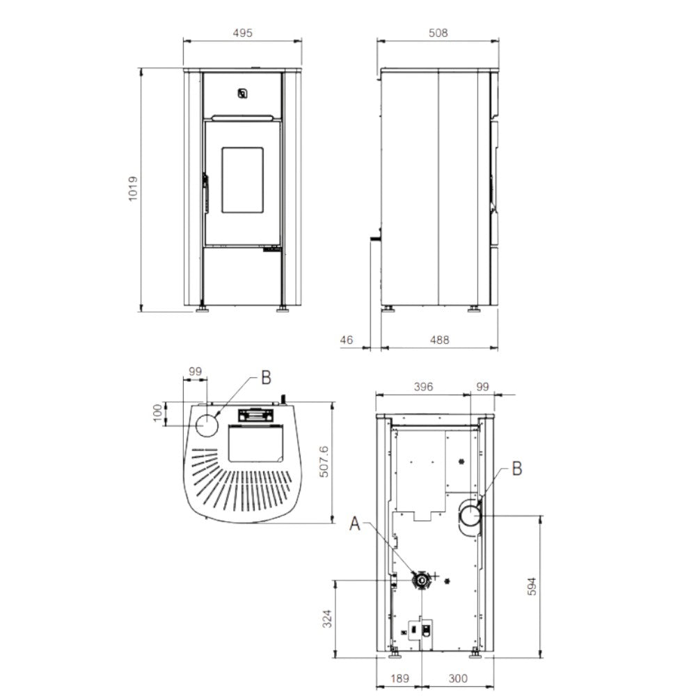 Stufe a pellet canalizzata avorio in acciaio 7.5 Kw A+ con uscita fumi posteriore Nordica Extraflame Mariella