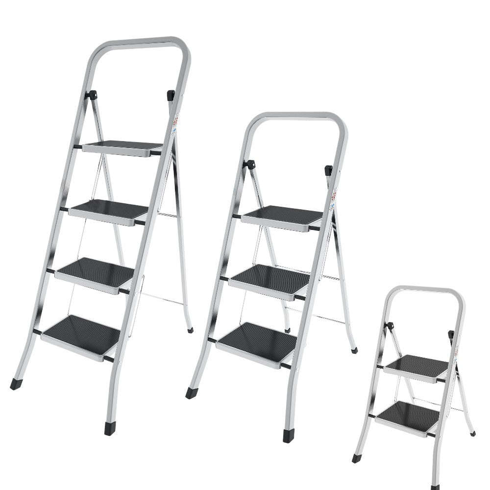 Tabouret en aluminium avec marches en acier et montants recouverts de caoutchouc, capacité de charge maximale de 150 kg