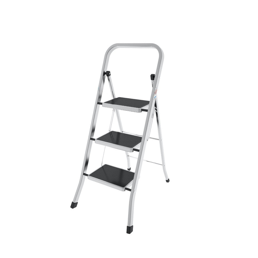 Tabouret en aluminium avec marches en acier et montants recouverts de caoutchouc, capacité de charge maximale de 150 kg