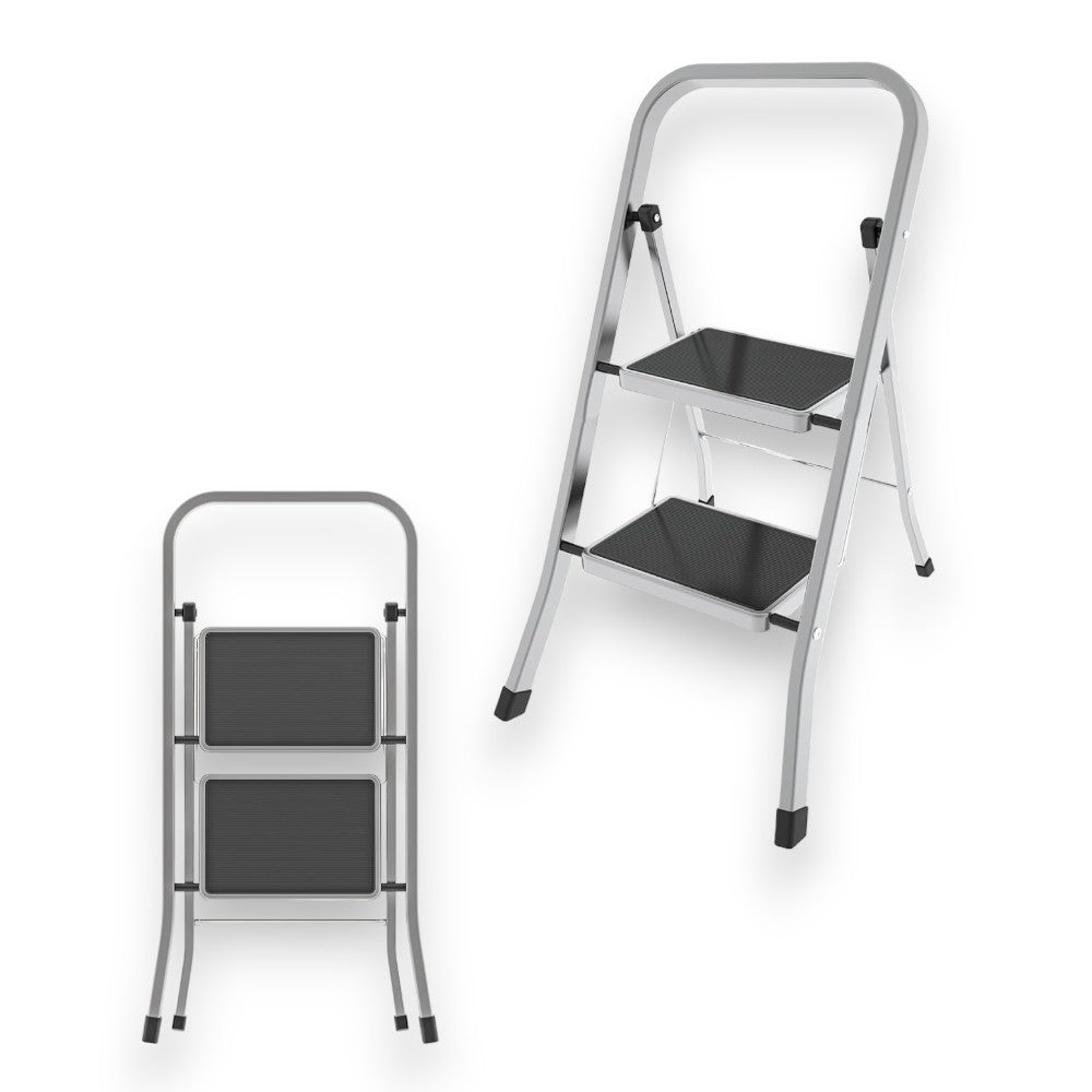 Tabouret en aluminium avec marches en acier et montants recouverts de caoutchouc, capacité de charge maximale de 150 kg