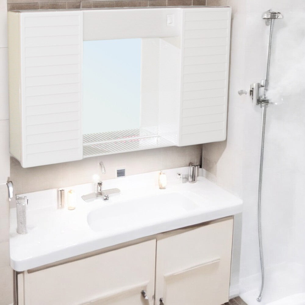 Armoire de toilette avec miroir de salle de bain avec deux portes, lumière et interrupteur 50x12xH37 cm