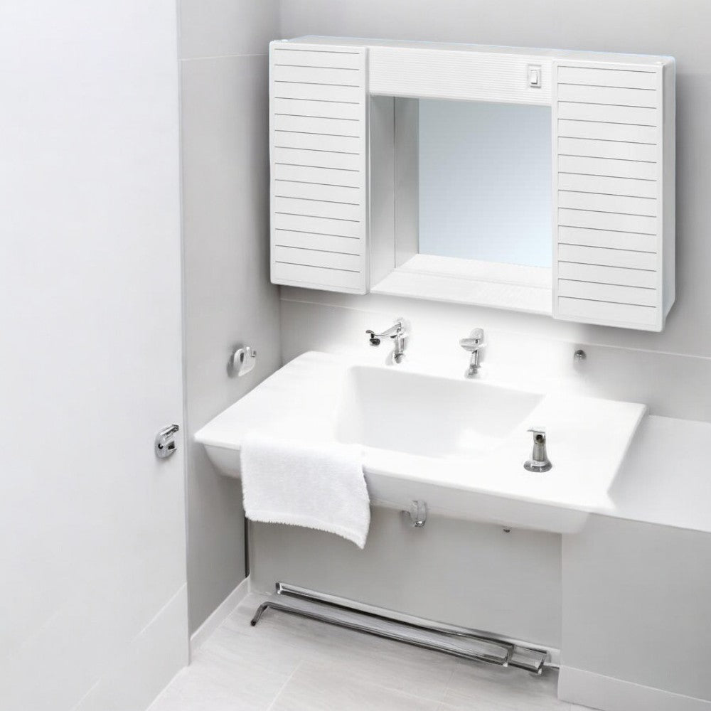 Armoire de toilette avec miroir de salle de bain avec deux portes, lumière et interrupteur 50x12xH37 cm