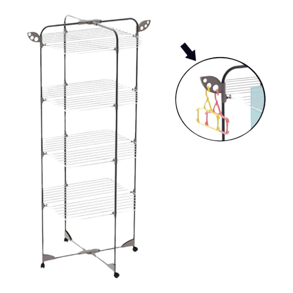 Étendoir à roulettes pour salle de bain 68x68xH155 cm
