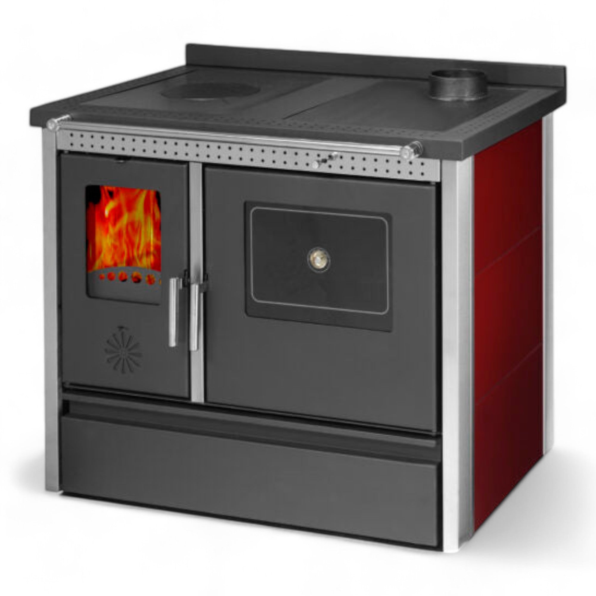 Cuisinière Cuisine chauffage au bois table de cuisson en fonte avec four Structure exclusive en acier inoxydable