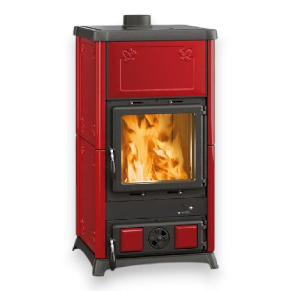 Poêle à bois 8,3 kW recouvert de fonte 56x54,7xH103,5 cm Nordica bordeaux