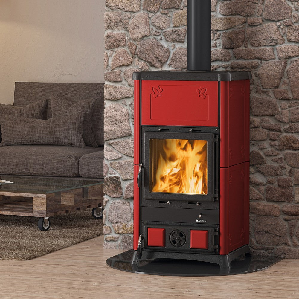 Poêle à bois 8,3 kW recouvert de fonte 56x54,7xH103,5 cm Nordica bordeaux