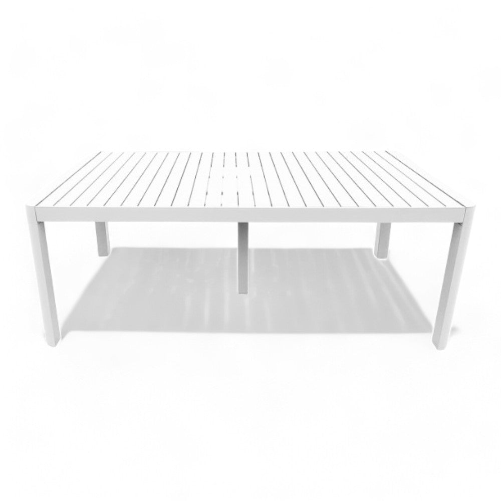 Table de jardin extérieur extensible blanc anthracite avec plateau effet lattes Dylan