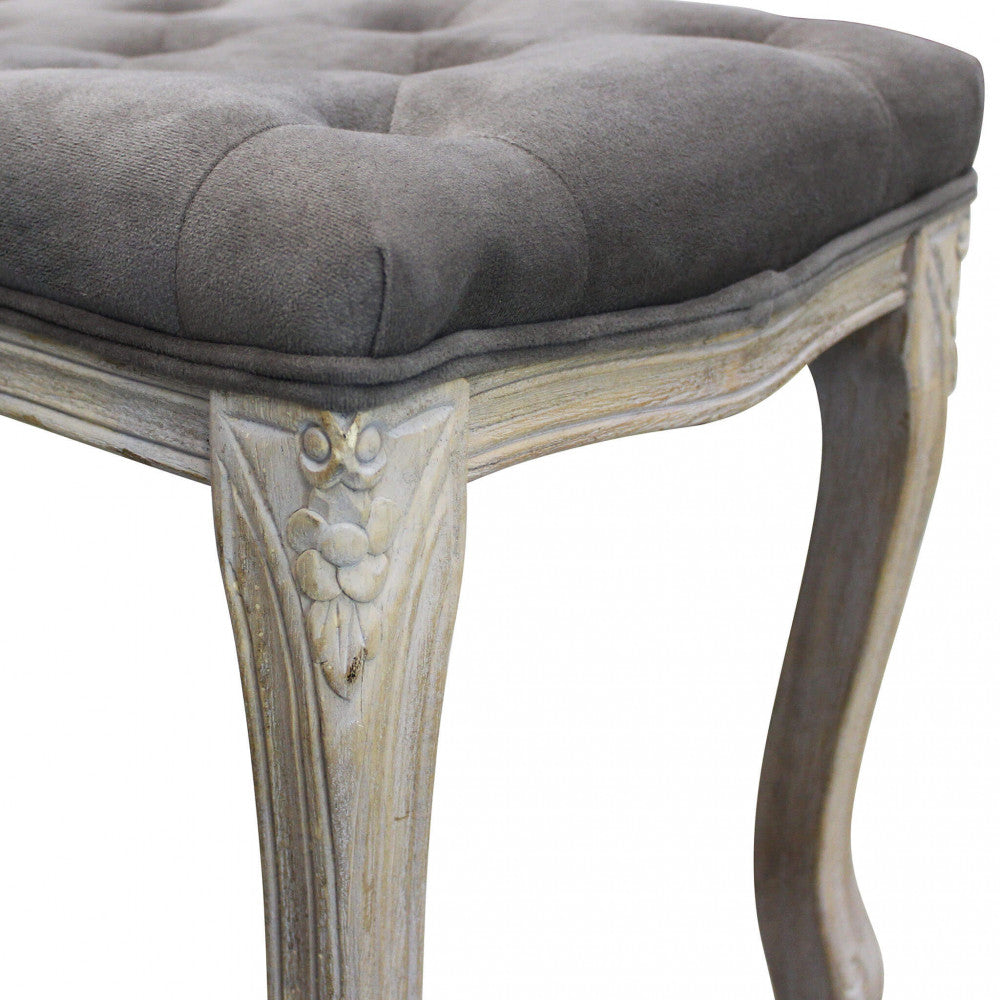 Banc d'intérieur en bois avec rembourrage et revêtement en velours gris souris Old France
