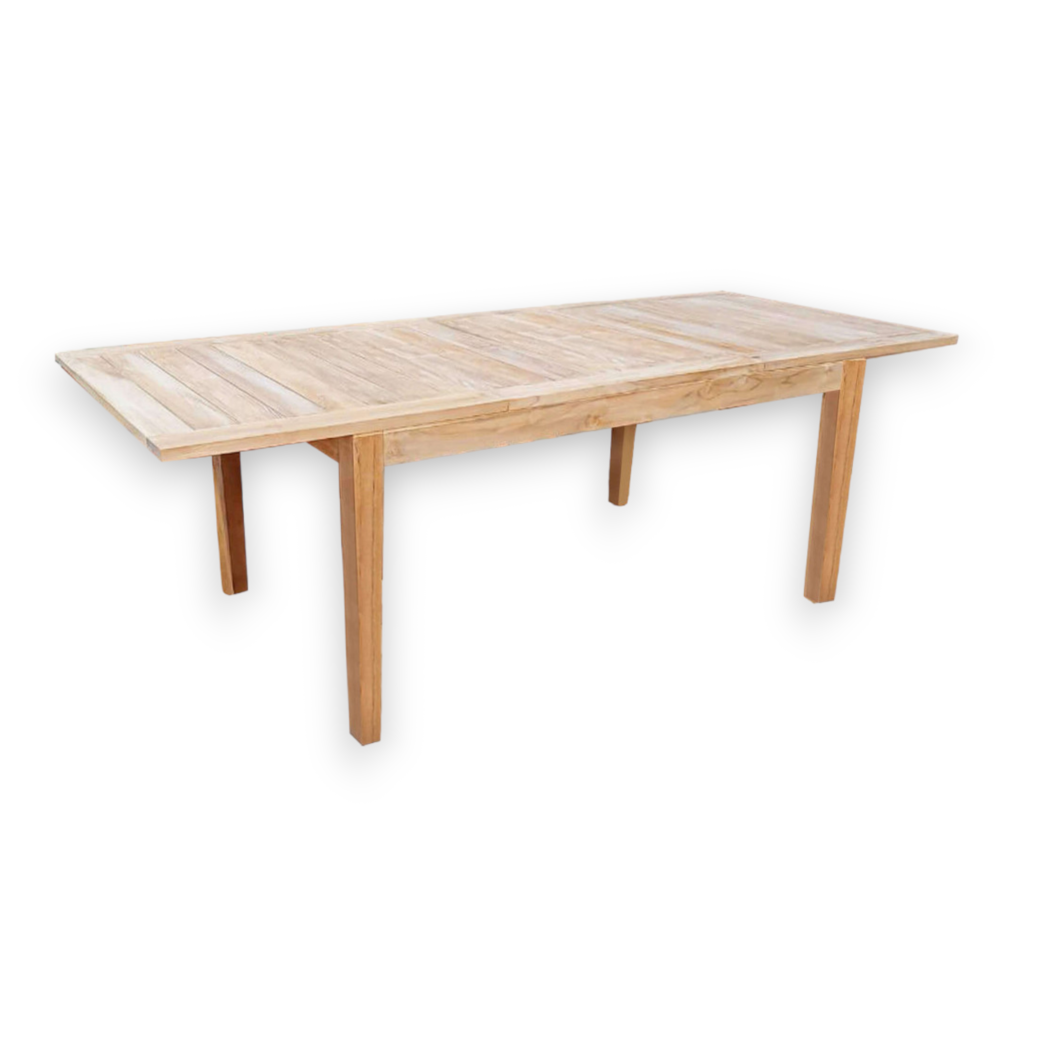Table de jardin extérieur extensible 150/210 cm en bois de teck avec plateau à lattes Rabiot