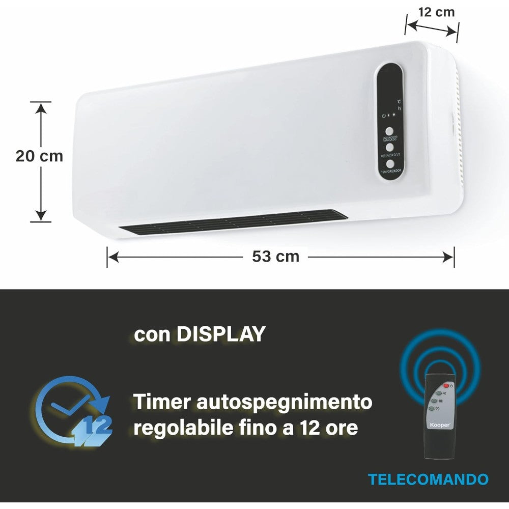 Aérotherme mural en éléments céramiques PTC avec télécommande et minuterie de 2000 watts