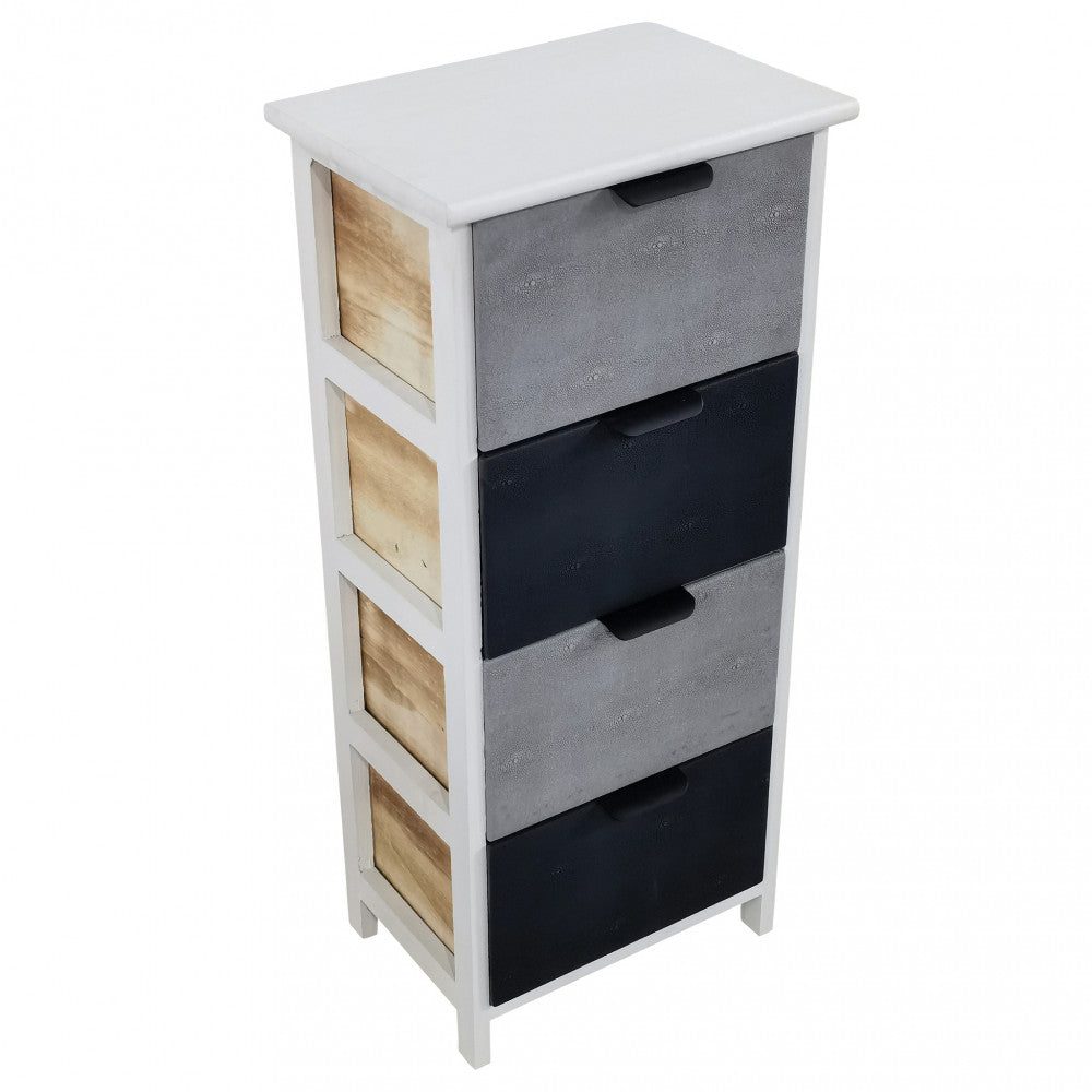 Mobiletto verticale in legno con quattro cassetti fisso bianco e grigio 34x25xH77 cm