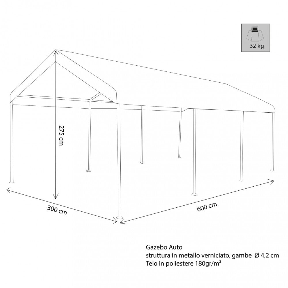 Gazebo de voiture Adeline en acier et polyester 3x6 m