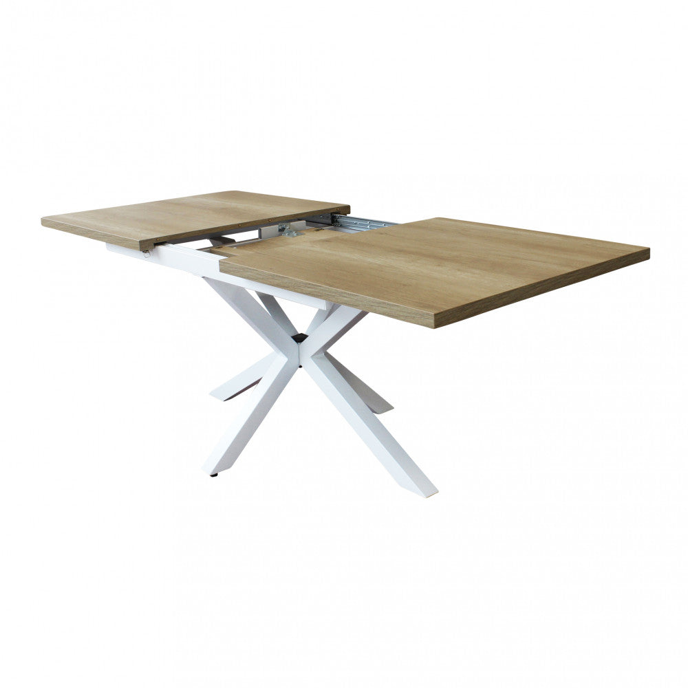 Tavolo allungabile struttura in metallo bianco e piano in mdf marrone 90x160/200xH75 cm Gariè