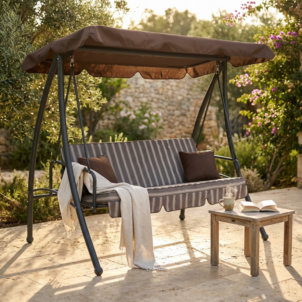 Balançoire trois places en acier avec coussins Capri