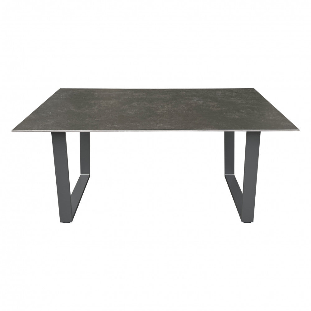 Tavolo da esterno 160x90 cm in alluminio antracite e piano in finta pietra