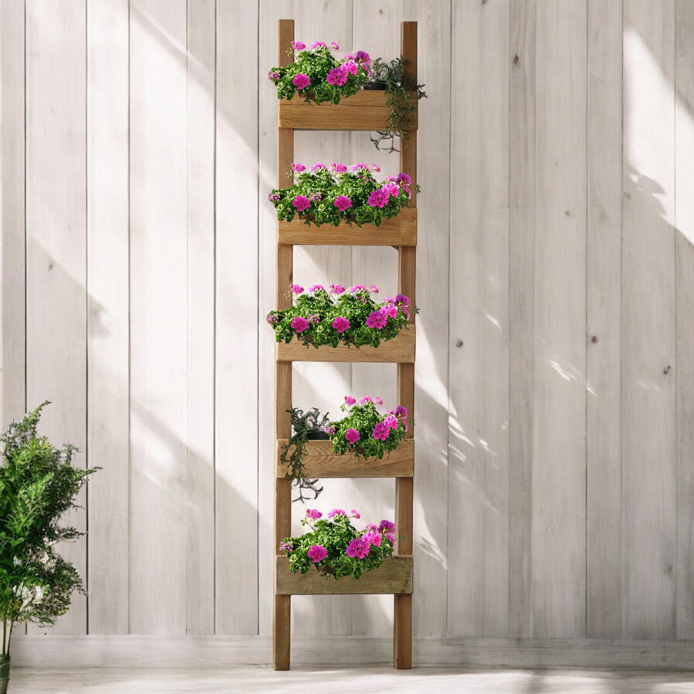 Fioriera verticale scala in legno riciclato 35x10xH170 cm fisso arredo giardino