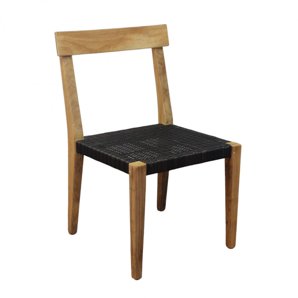 Sedia Impilabile in legno teak rivestita in corda nero e marrone 55x55xH88 cm Delik