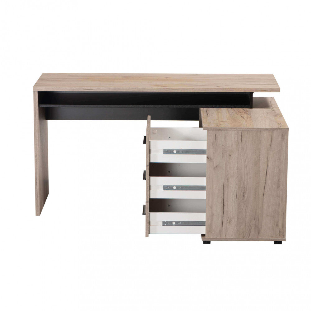 Bureau d'angle pour bureau d'étude en bois mélaminé bilaminé avec 3 tiroirs et 2 étagères Corner Desk