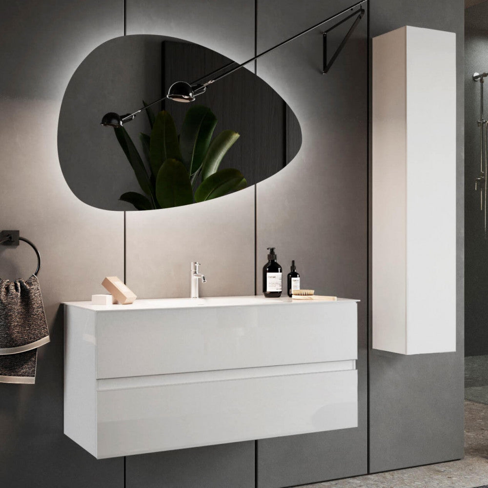 439013-S100 Salle de bain suspendue 100 cm blanc brillant Riccardo