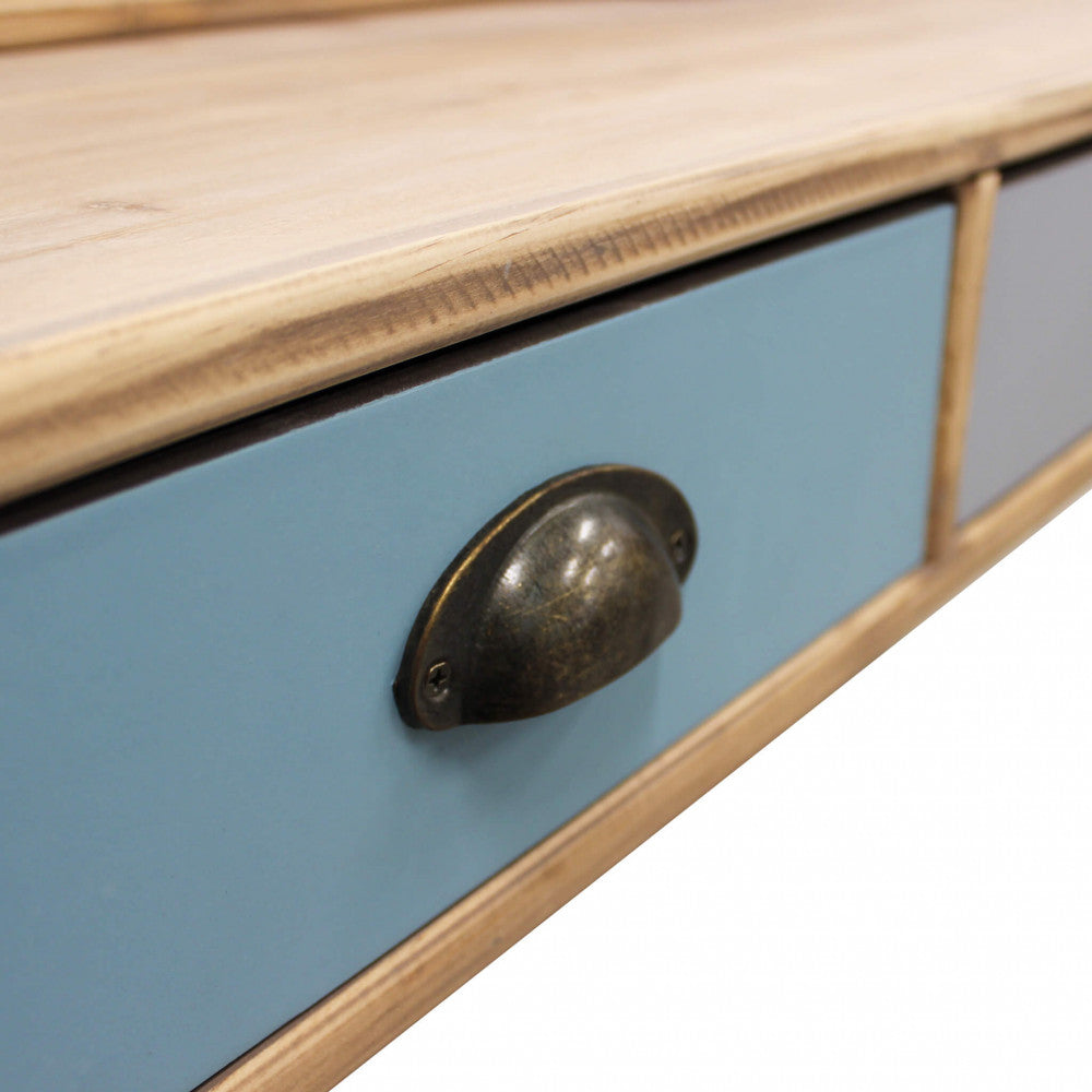 Bureau PC en bois MILLY avec 1 étagère et 5 tiroirs colorés