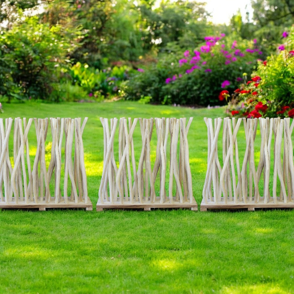 Panneau décoratif 100x24xH90 cm brise-vue clôture de jardin en bois de teck Jackie 