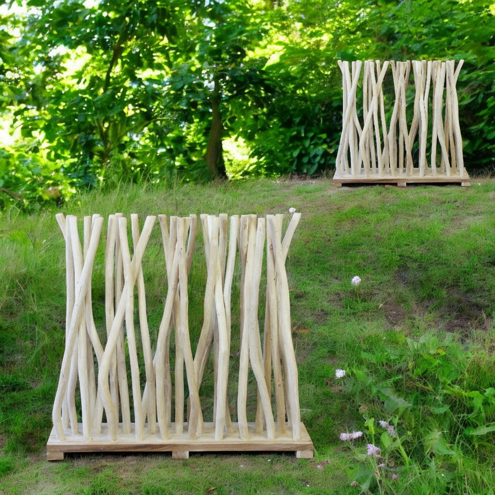 Panneau décoratif 100x24xH90 cm brise-vue clôture de jardin en bois de teck Jackie 