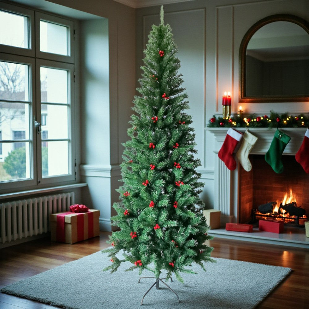 Albero di natale verde con rami in pvc e base in metallo Berna