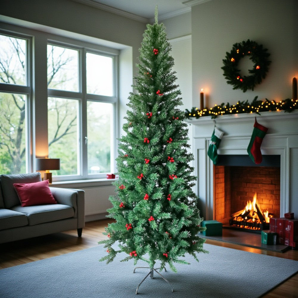 Albero di natale verde con rami in pvc e base in metallo Berna