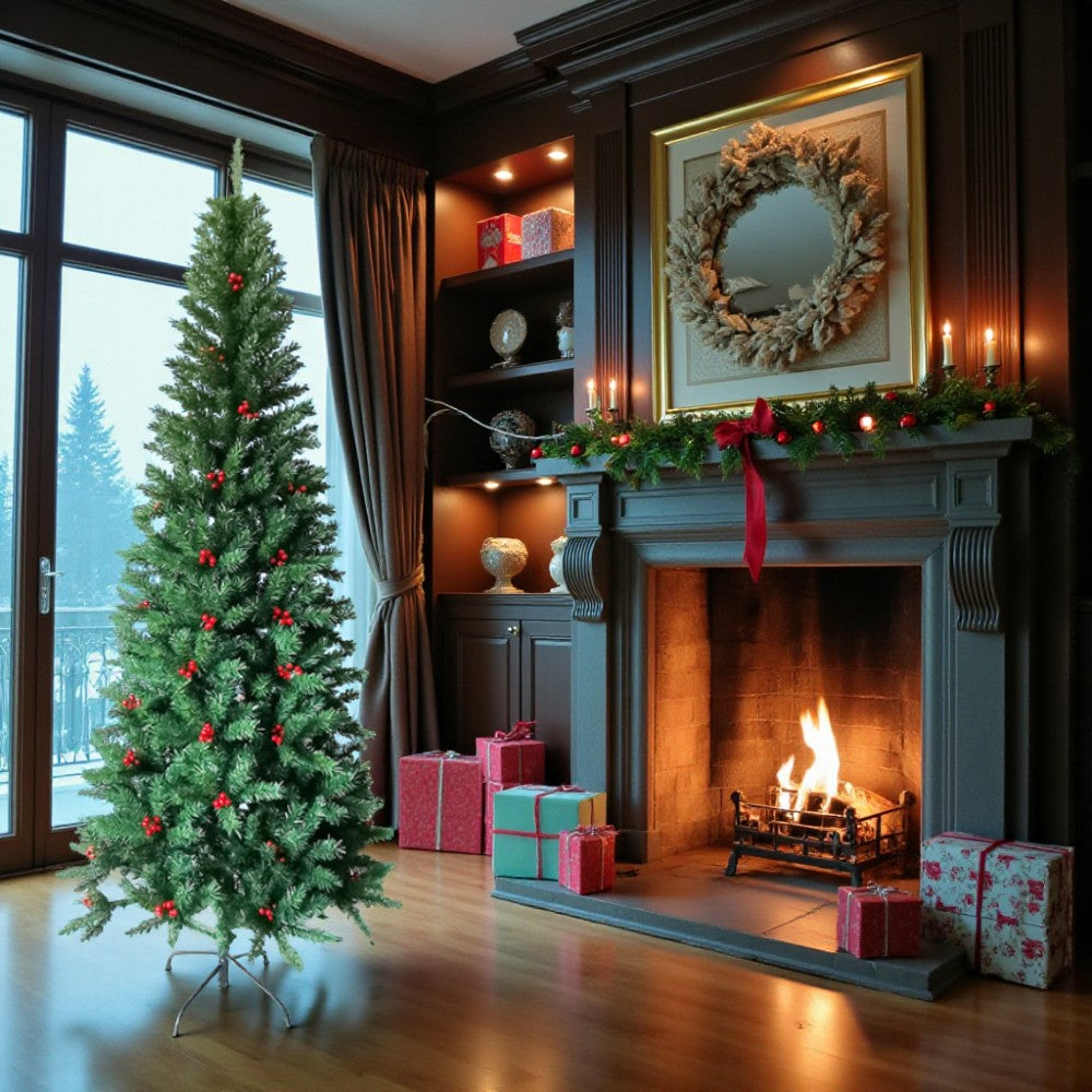 Albero di natale verde con rami in pvc e base in metallo Berna
