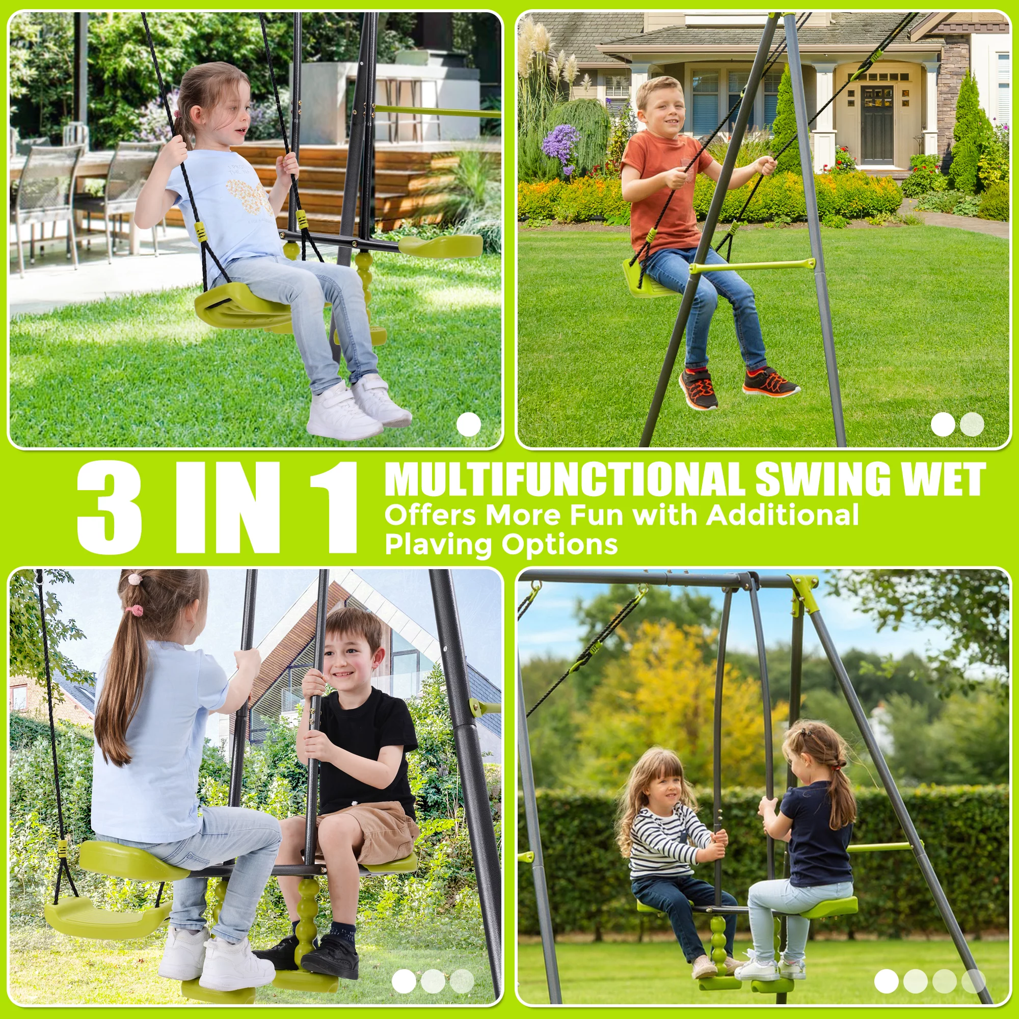 Balançoire en acier 4 places pour enfants du jardin Winnie Four