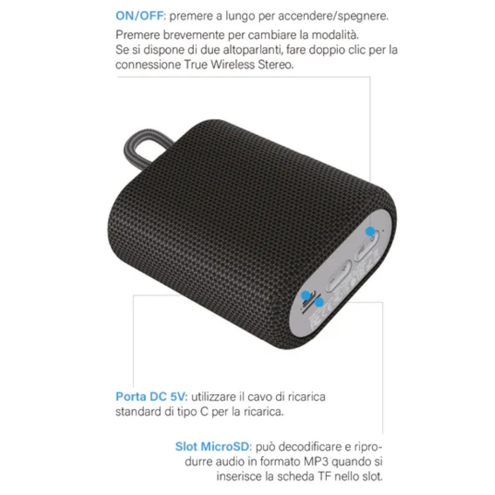 Altoparlante cassa bluetooth 5W con cavo USB-C LS-BS47NB