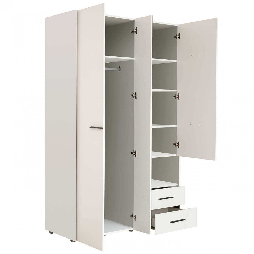 Armoire avec miroir intérieur en bois mélaminé avec 2 portes et 2 tiroirs et tringle à vêtements Fester