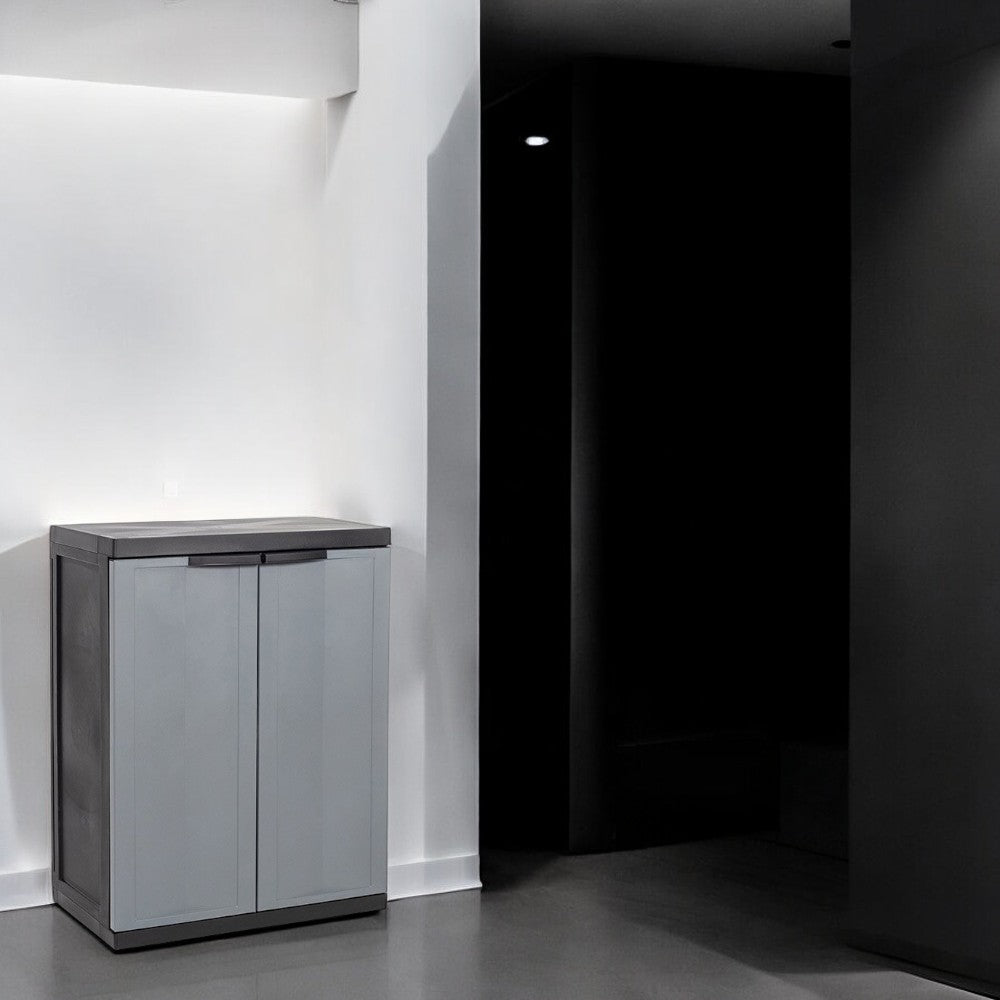 Armoire Basse Avec 2 Portes + 1 Etagère Noir/Gris Art.200Bk - cm.65x37x85h.