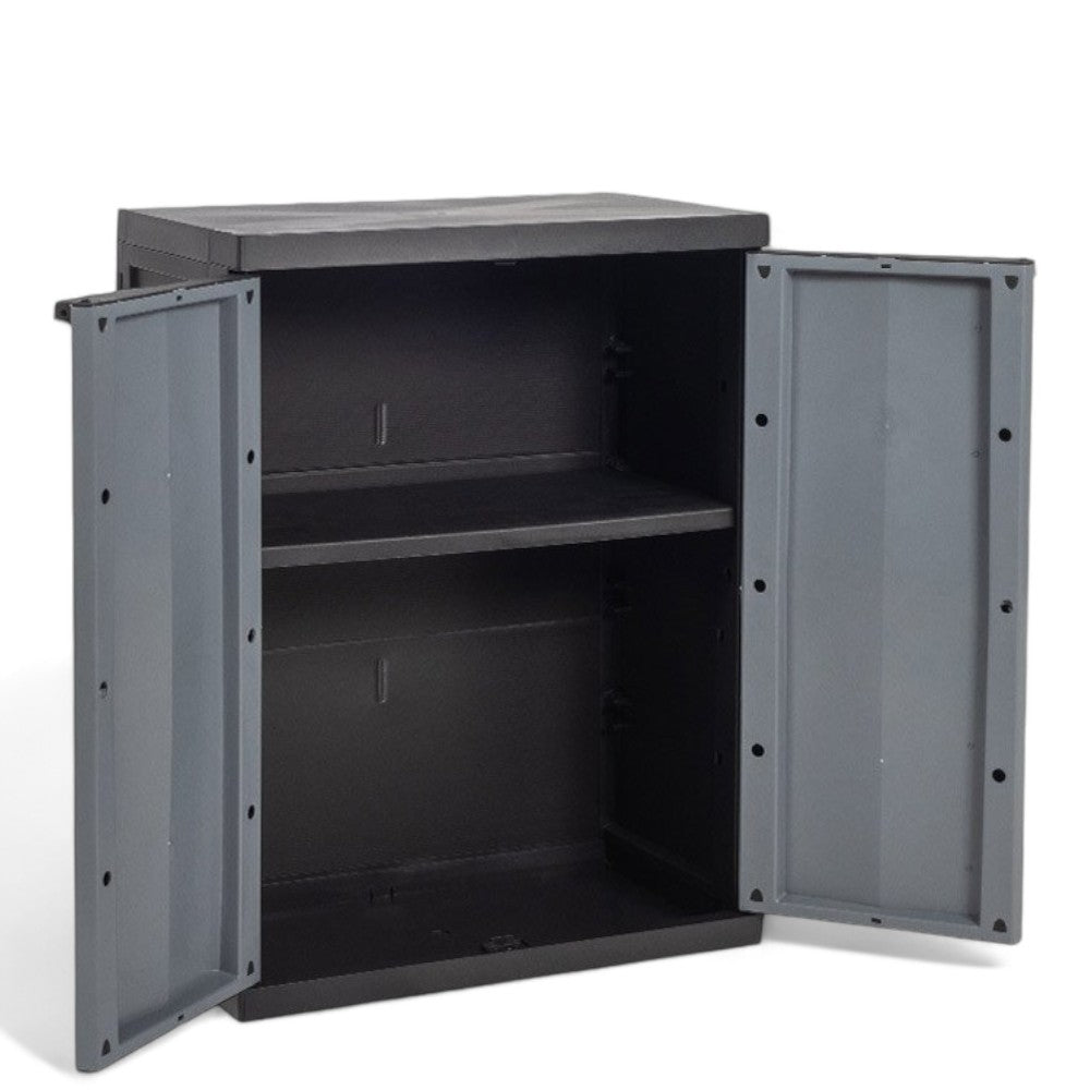 Armoire Basse Avec 2 Portes + 1 Etagère Noir/Gris Art.200Bk - cm.65x37x85h.