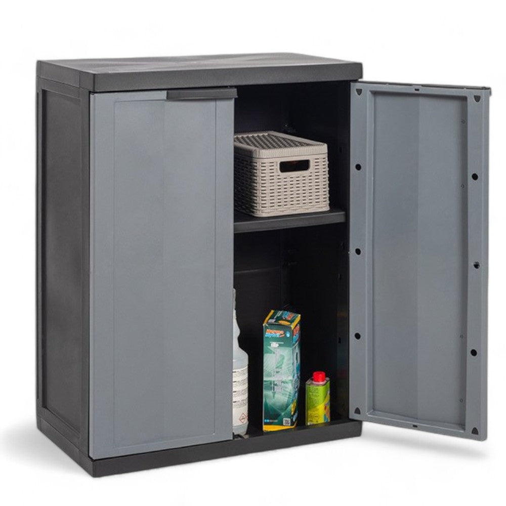 Armoire Basse Avec 2 Portes + 1 Etagère Noir/Gris Art.200Bk - cm.65x37x85h.