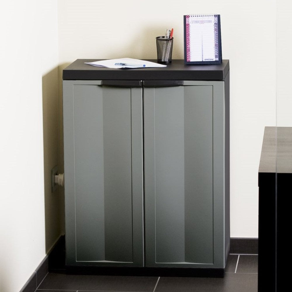 Armoire Basse Avec 2 Portes + 1 Etagère Noir/Gris Art.200Bk - cm.65x37x85h.