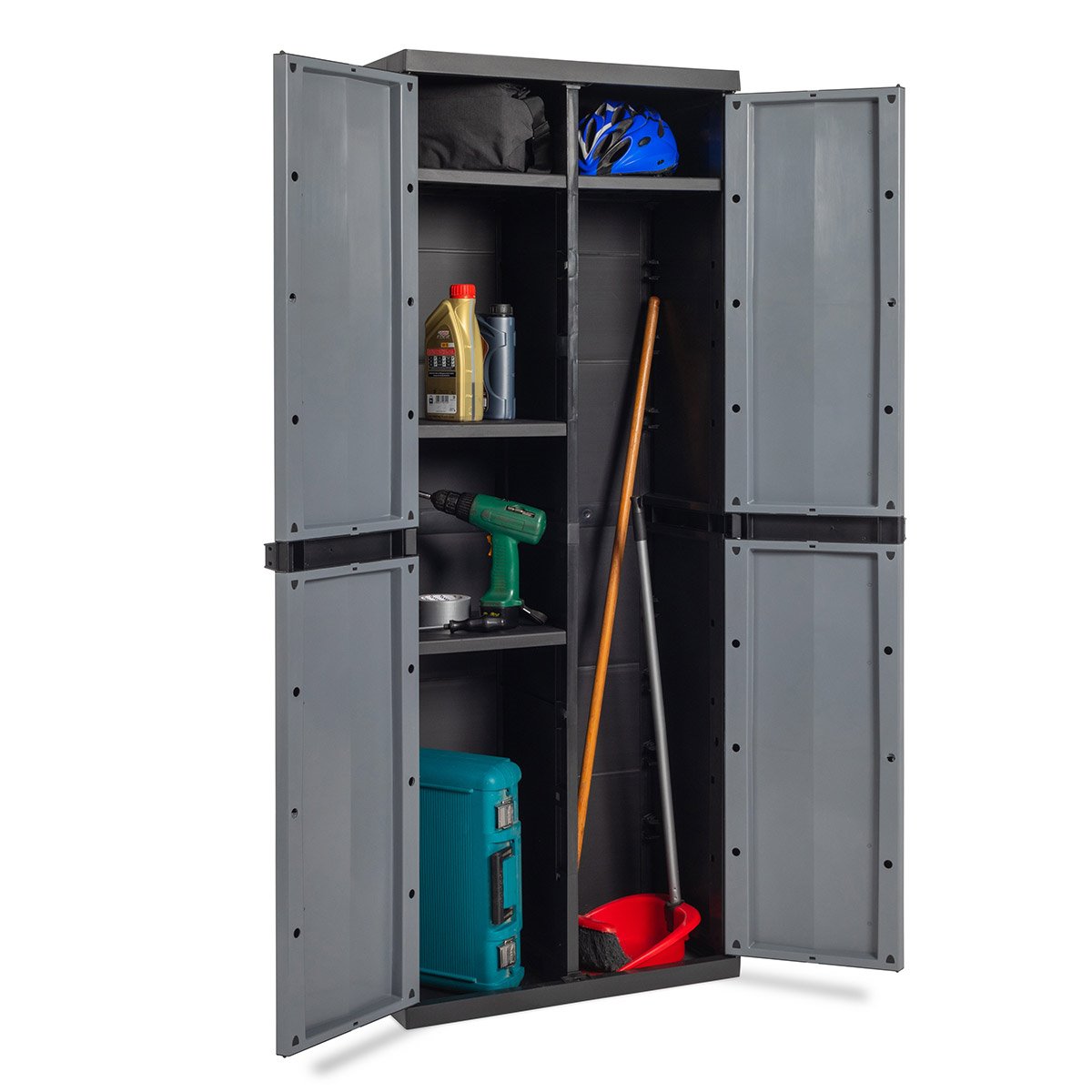 Armoire à balais en résine Trend Line Toomax avec 2 portes et 4 étagères réglables 