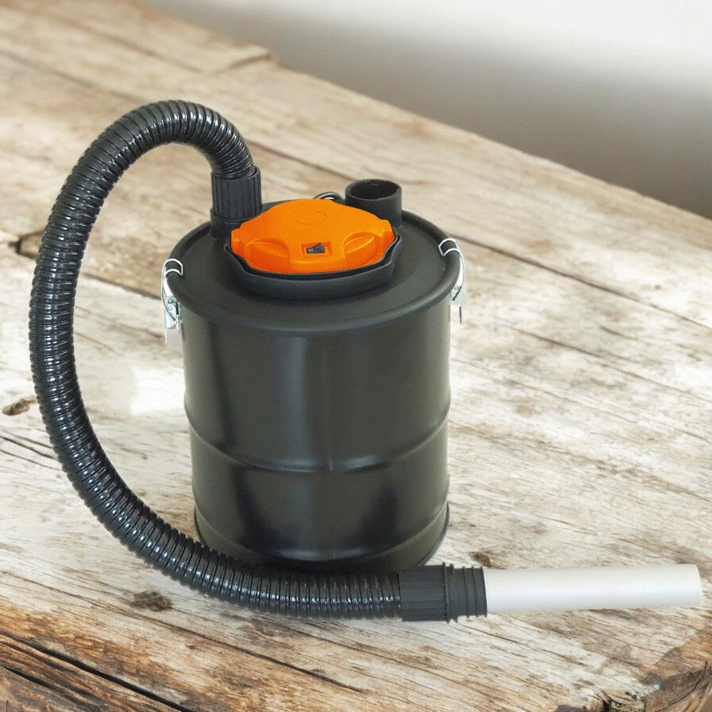 Aspirateur à cendres pour poêles, fours et barbecues à pellets, fût en acier de 15 litres