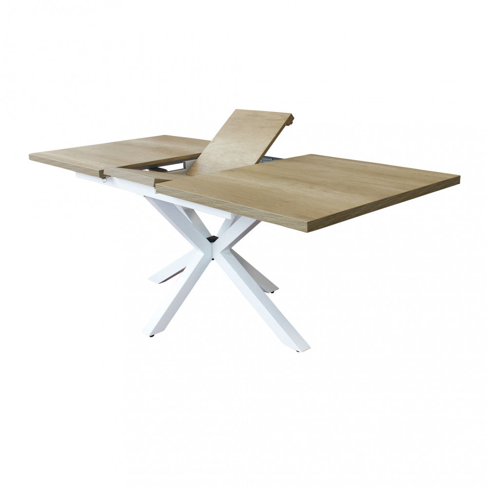 Tavolo allungabile struttura in metallo bianco e piano in mdf marrone 90x160/200xH75 cm Gariè