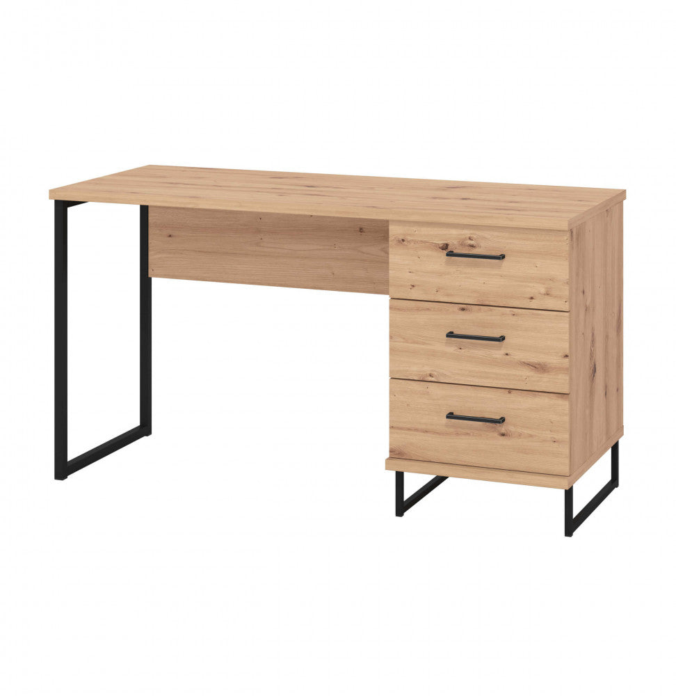 Bureau PC 140x60 cm en bois et métal avec 3 tiroirs Iron Desk
