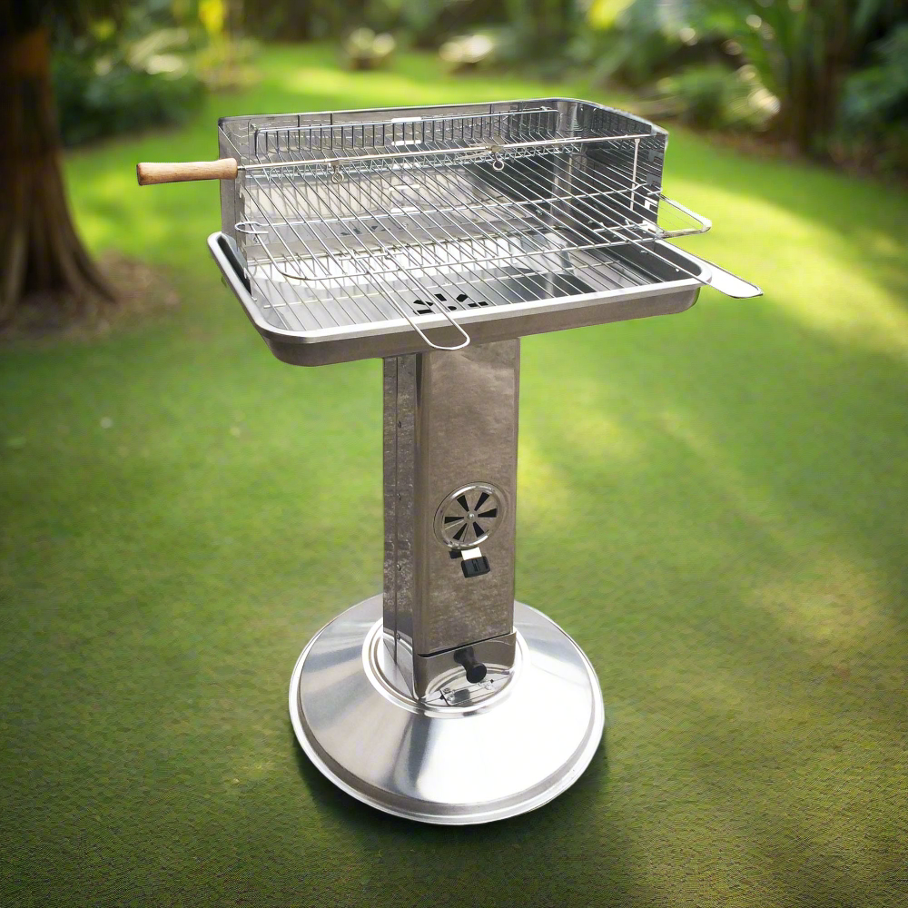 Barbecue à charbon avec prise d'air en acier inoxydable et tournebroche El Gaucho ARIZONA