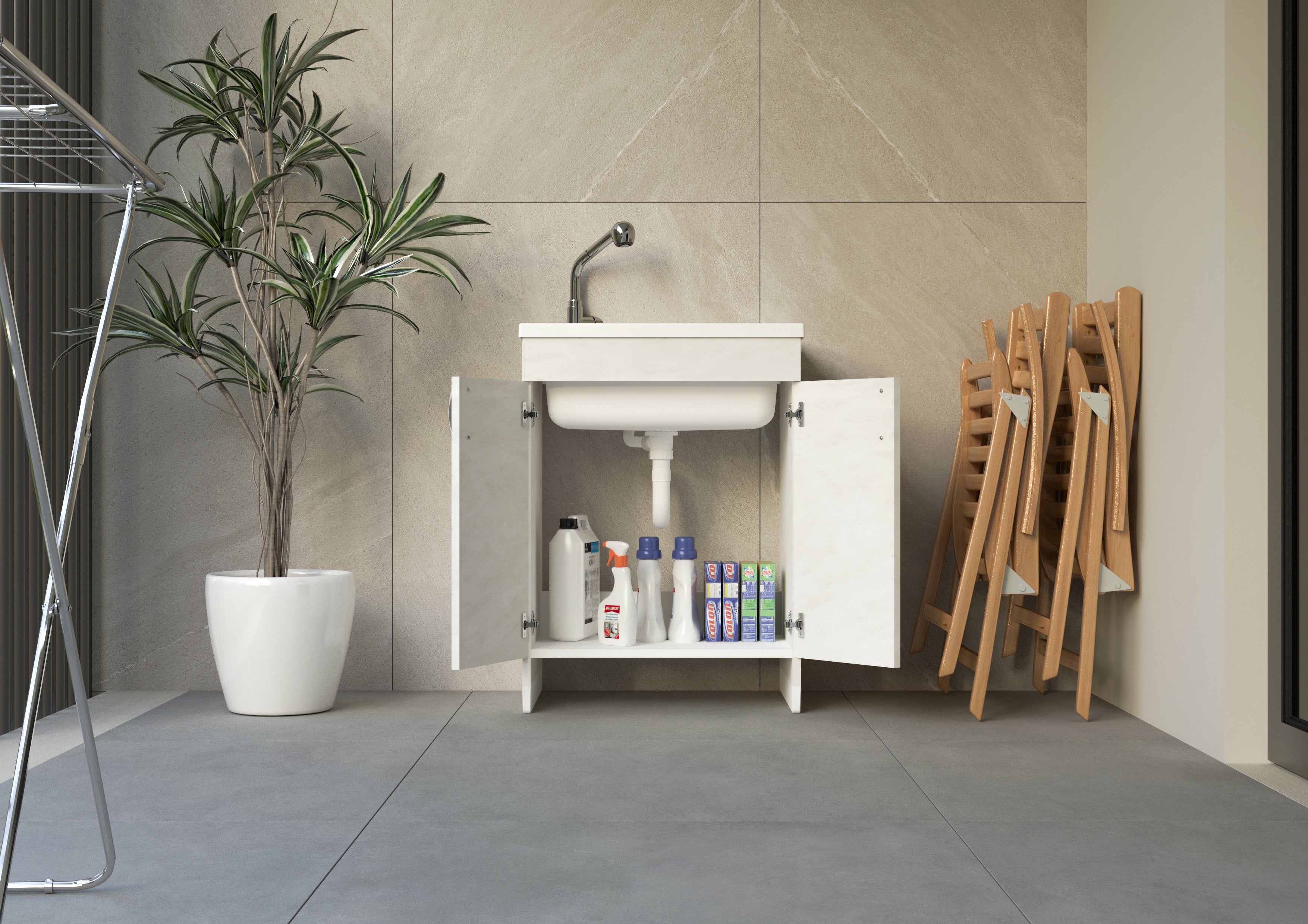 Lavabo en bois mélaminé et panneau en polypropylène - cm.60x50x85h.