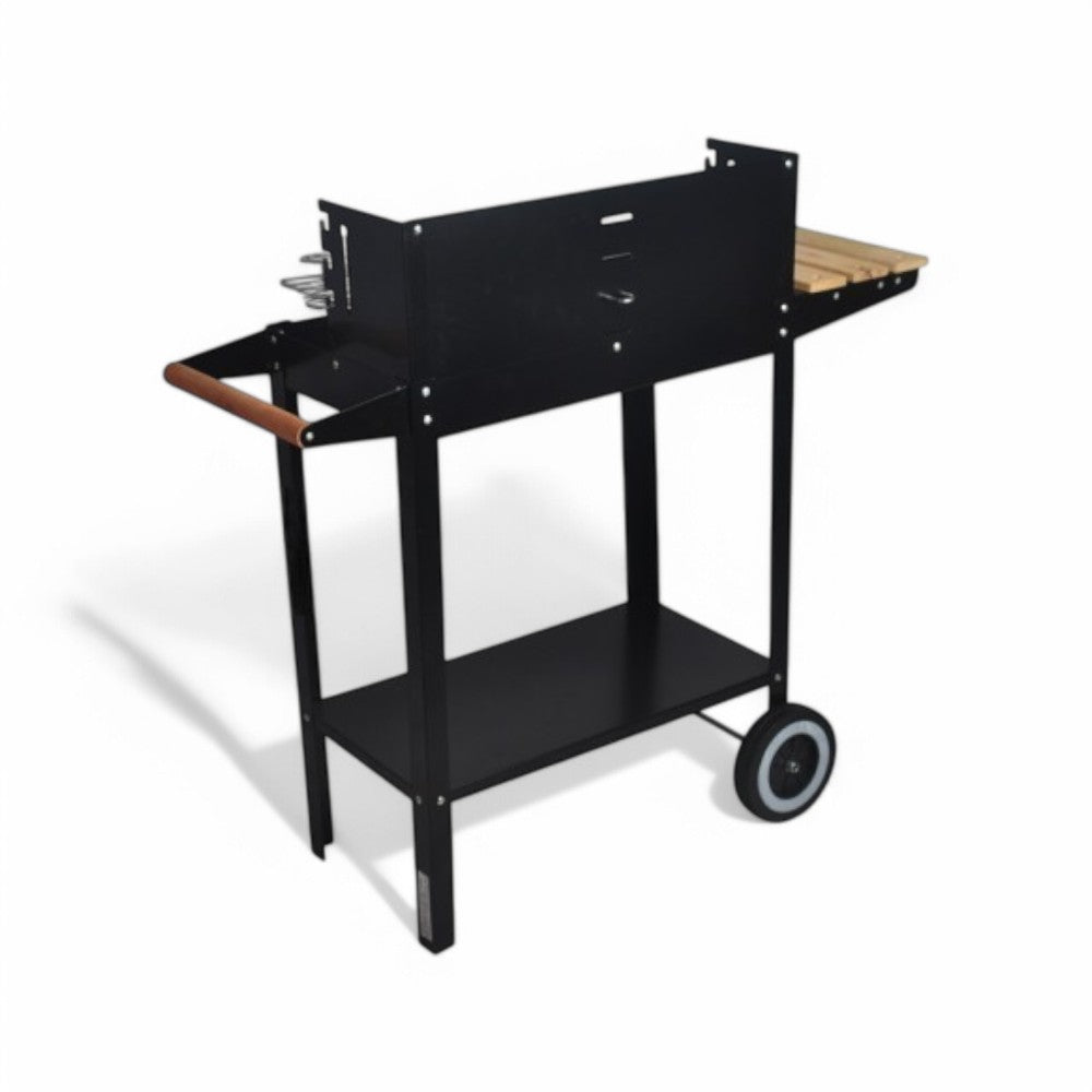 Barbecue a carbone in acciaio con ripiano laterale in legno 85,2x36xH82,7 cm