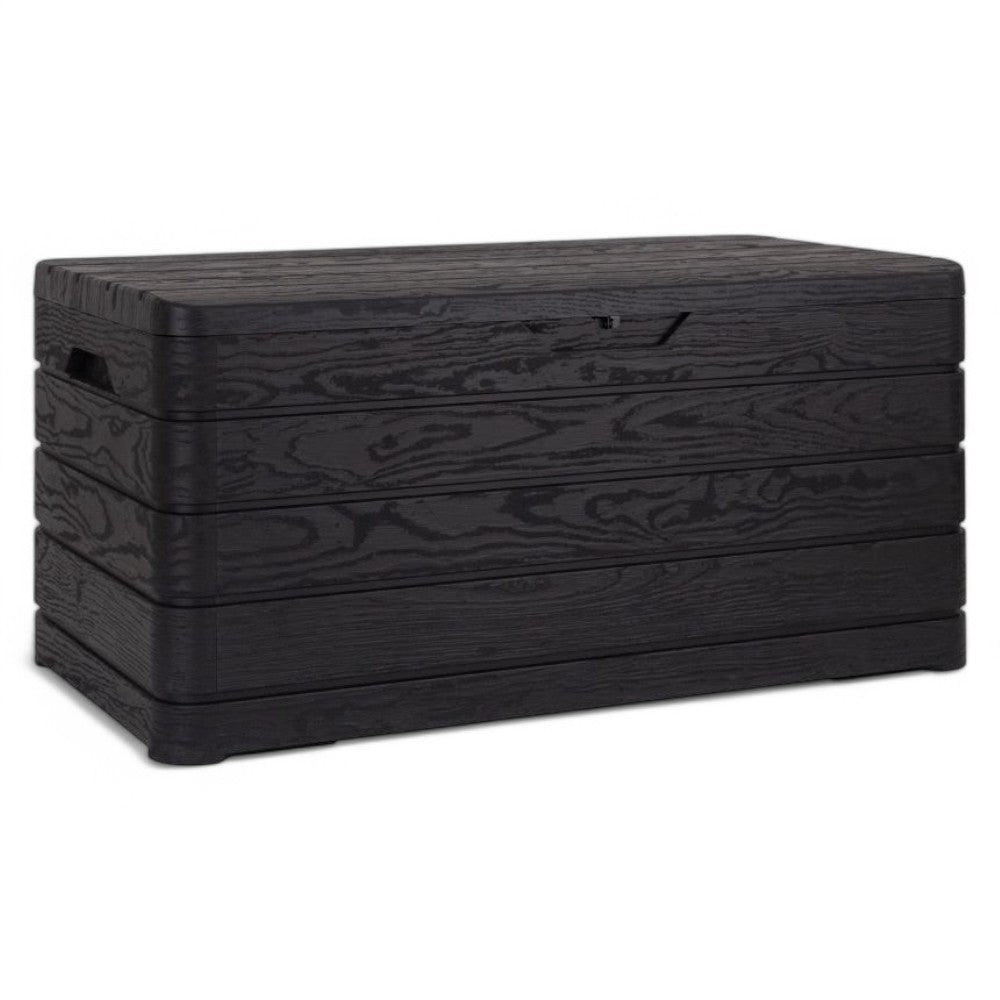 Baule cassapanca 500 lt da esterno in resina antracite effetto legno con chiusura lucchettabile