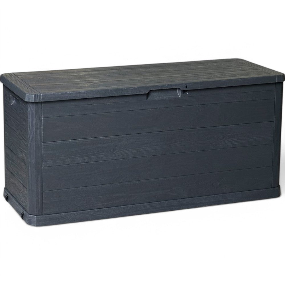 Baule contenitore da esterno in resina antracite effetto legno 280 lt